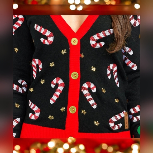 NWT Tipsy Elves Women's Sequin Candy Cane Cardigan - Holiday Festive Sweater - Picture 1 of 2